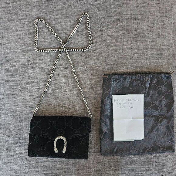 Gucci Brand new Authentic Women's Black GG Velvet Mini Dionysus Chain purss - Picture 7 of 16